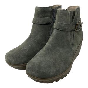 Skechers Boots Women Size 9 Parallel Day Date Wedge Ankle Bootie Olive Suede